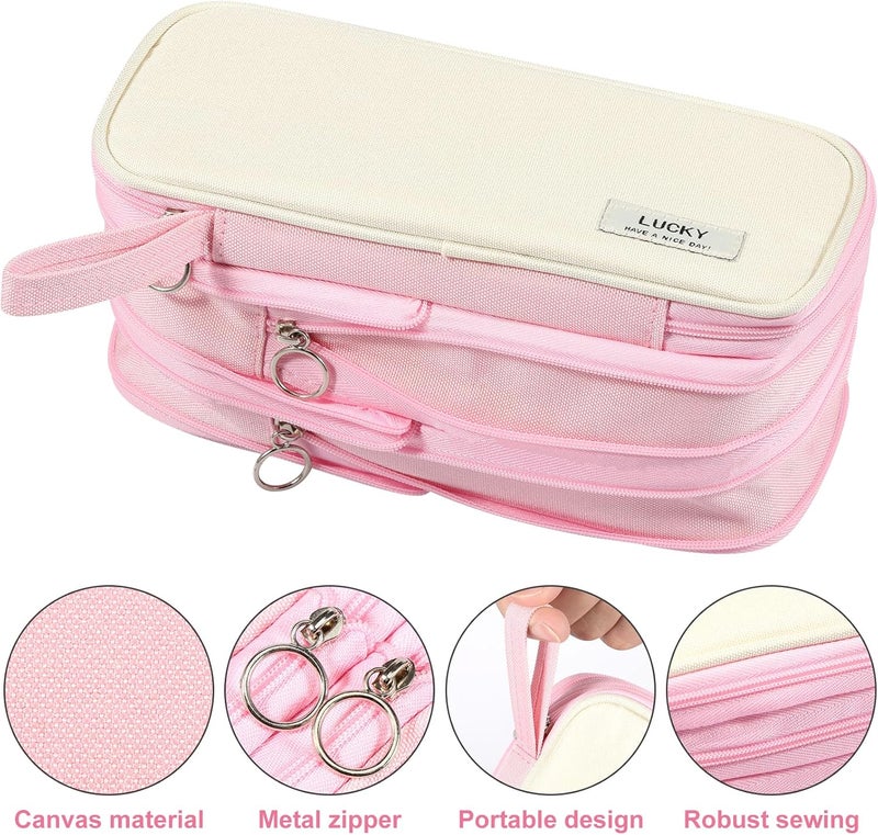 windforgecraft Big Capacity Pencil Case Organizer Foldable Pencil case Pen Bag Stationery Storage Cosmetic Bag Canvas Pen Pencil Pouch for Office Middle High School College Students Girls Teens Adults (Pink) - Image 2
