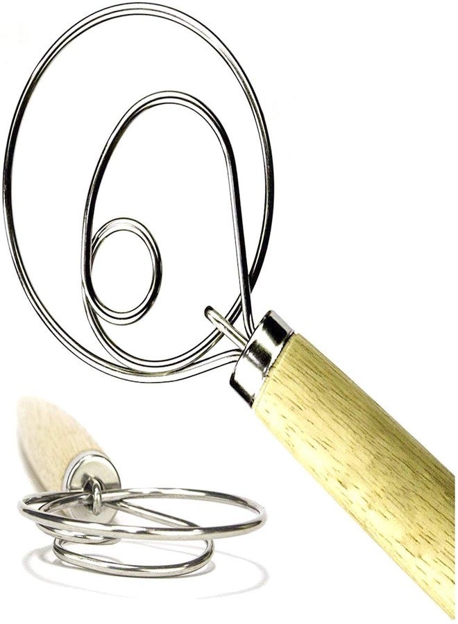 XIAOHONG 2 Pack LARGE 13.5" Premium Original Danish Dough Whisk Dutch Bread Whisk- Stainless Steel Dutch Style Bread Dough Hand Mixer Wooden Handle Artisian Blender - Image 1