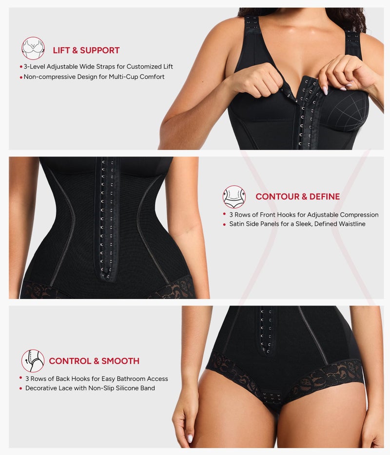 Nebility Fajas Colombianas Moldeadoras Bodysuit Shapewear for Women Tummy Control Body Shaper Faja Postpartum Butt Lifter(Black,Large) - Image 4