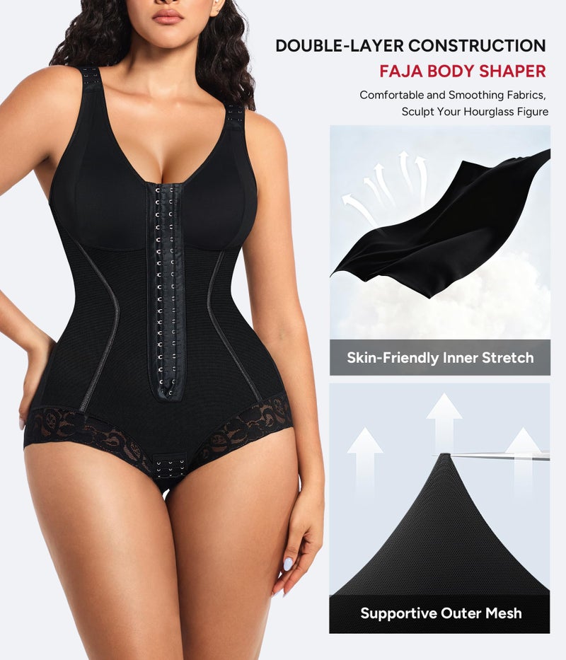 Nebility Fajas Colombianas Moldeadoras Bodysuit Shapewear for Women Tummy Control Body Shaper Faja Postpartum Butt Lifter(Black,Large) - Image 3