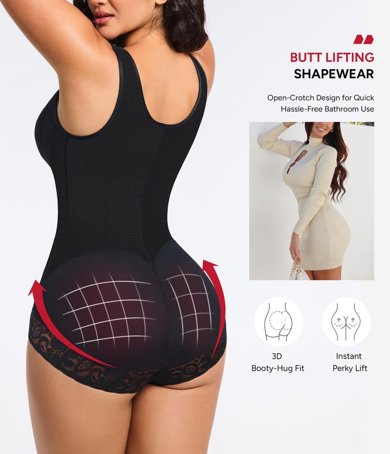 Nebility Fajas Colombianas Moldeadoras Bodysuit Shapewear for Women Tummy Control Body Shaper Faja Postpartum Butt Lifter(Black,Large) - Image 2
