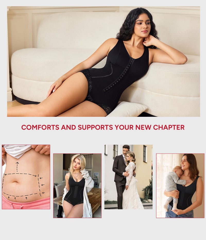Nebility Fajas Colombianas Moldeadoras Bodysuit Shapewear for Women Tummy Control Body Shaper Faja Postpartum Butt Lifter(Black,Large) - Image 5