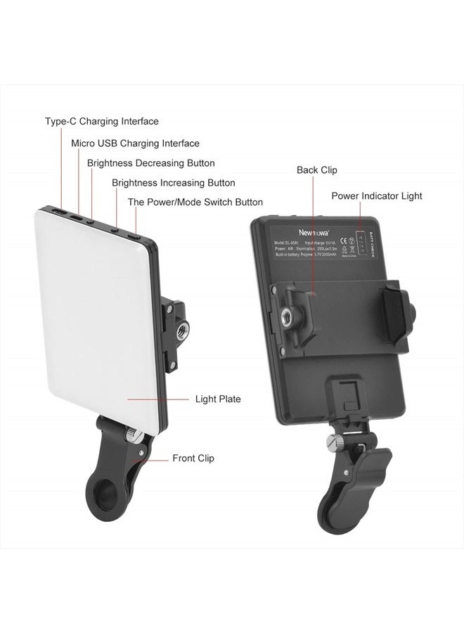 Newmowa 60 LED High Power Rechargeable Clip Fill Video Conference Light with Front & Back Clip, Adjusted 3 Light Modes for Phone, iPhone, Android, iPad, Laptop, for Makeup, TikTok, Selfie, Vlog - Image 4