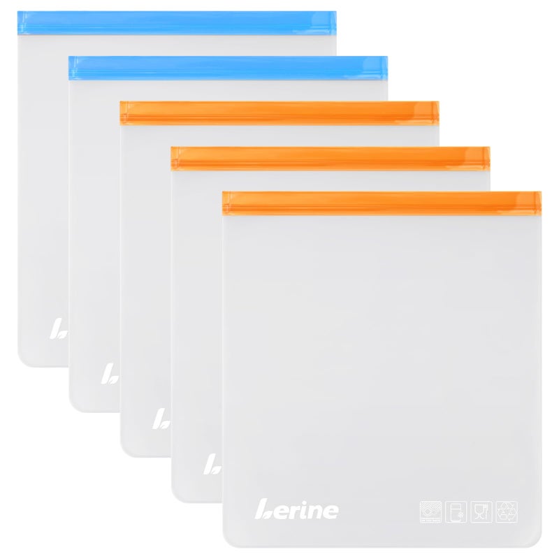 Lerine Reusable 2 Gallon Freezer Bags Dishwasher Safe Reusable Freezer Bags 2 Gallon Capacity 13x156 Leakproof BPA Free Food Storage Bags for Marinate Meats Vegetables Home Organization