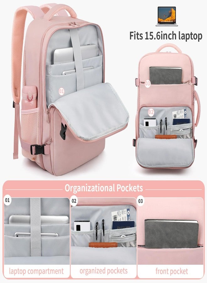 ZOMFELT Travel Backpack for Women Men, Carry On Backpack, TSA 15.6inch Laptop Backpack Flight Approved, Personal Item Travel Bag Nurse Bag Casual Daypack for Weekender Business Hiking Trip, Pink - Image 4