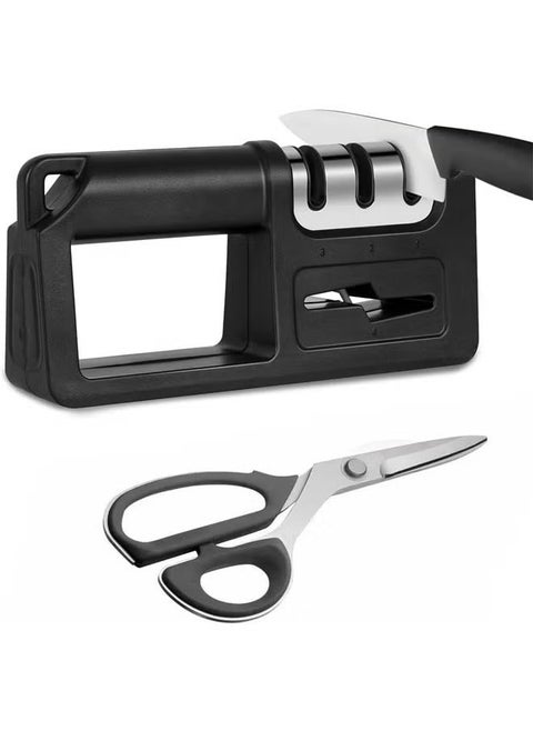 Knife Sharpener, 4-in-1 Kitchen Knife Sharpener with Scissors Sharpener, Knife Sharpener Tool for Repairing, Restoring, and Polishing Blades, Diamond Knife Accessories for Restaurant, Black