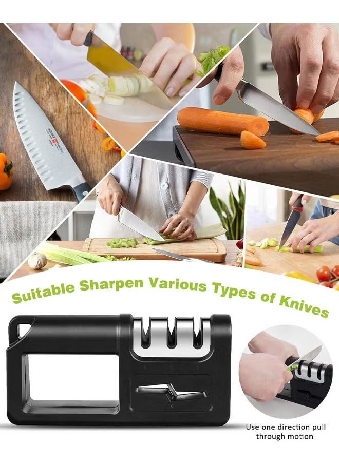 Hihonor - Knife Sharpener, 4-in-1 Kitchen Knife Sharpener with Scissors Sharpener, Knife Sharpener Tool for Repairing, Restoring, and Polishing Blades, Diamond Knife Accessories for Restaurant, Black - Image 1