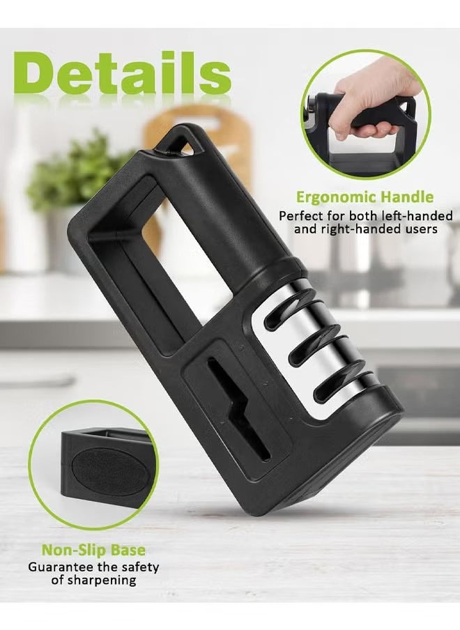 Hihonor - Knife Sharpener, 4-in-1 Kitchen Knife Sharpener with Scissors Sharpener, Knife Sharpener Tool for Repairing, Restoring, and Polishing Blades, Diamond Knife Accessories for Restaurant, Black - Image 1