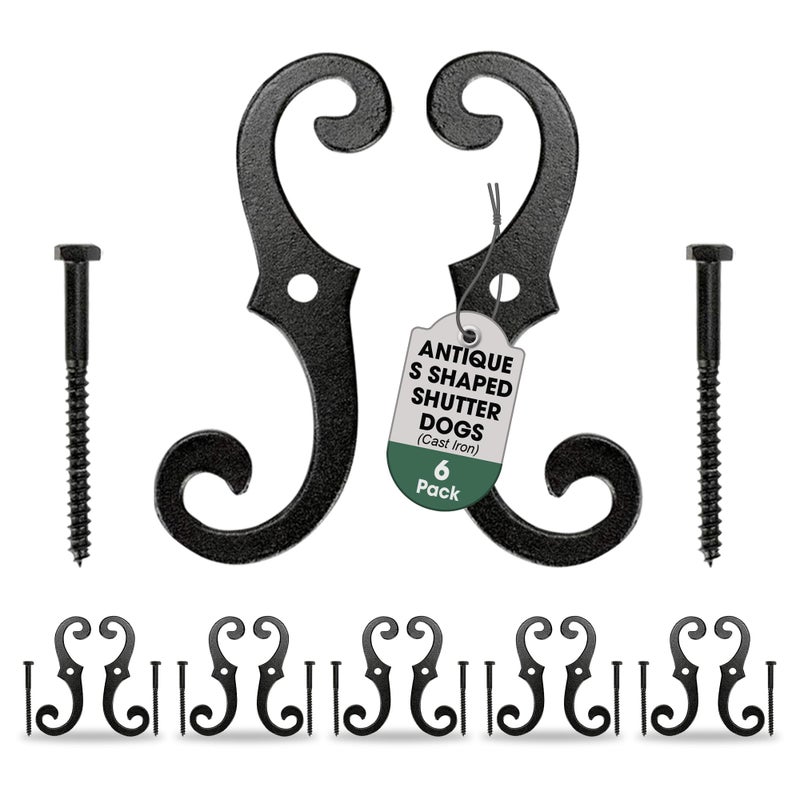 Renovators Supply Manufacturing Renovators Supply Cast Iron Shutter Fasteners  Decorative S Style Shutter Dogs Hardware  Rust Resistant Powder Coated External Shutter Tieback Including Mounting Screws  65 Inches Pack of 6 