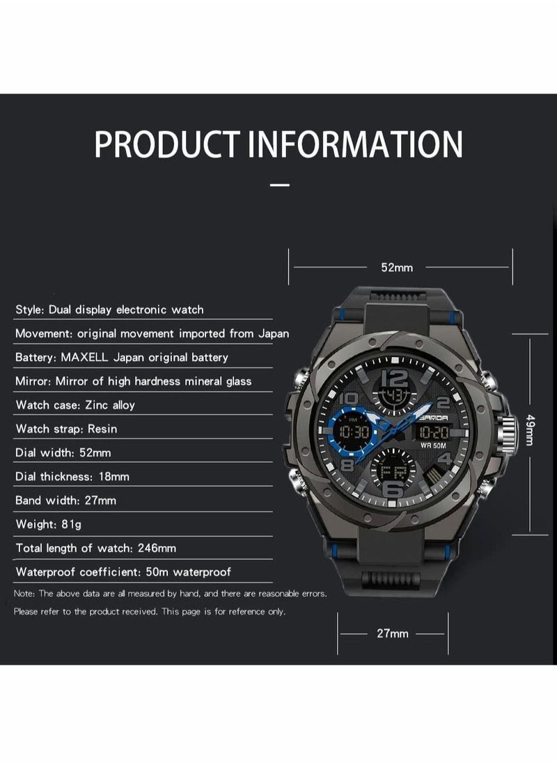 Excefore - Men's Analog Sports Watch, Digital Outdoor Sports Electronic Watch,  Large Dual Display Waterproof Tactical Watches - Image 1
