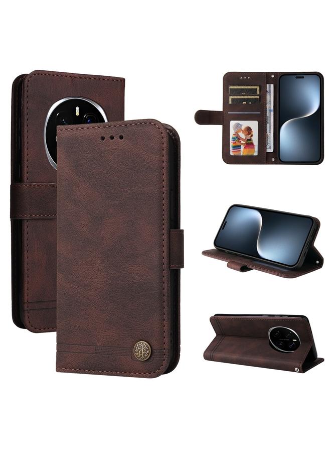 إيروريكس جراب هاتف Honor Magic7 Pro مصنوع من الجلد ومزين بأزرار معدنية وشجرة الحياة - Image 1