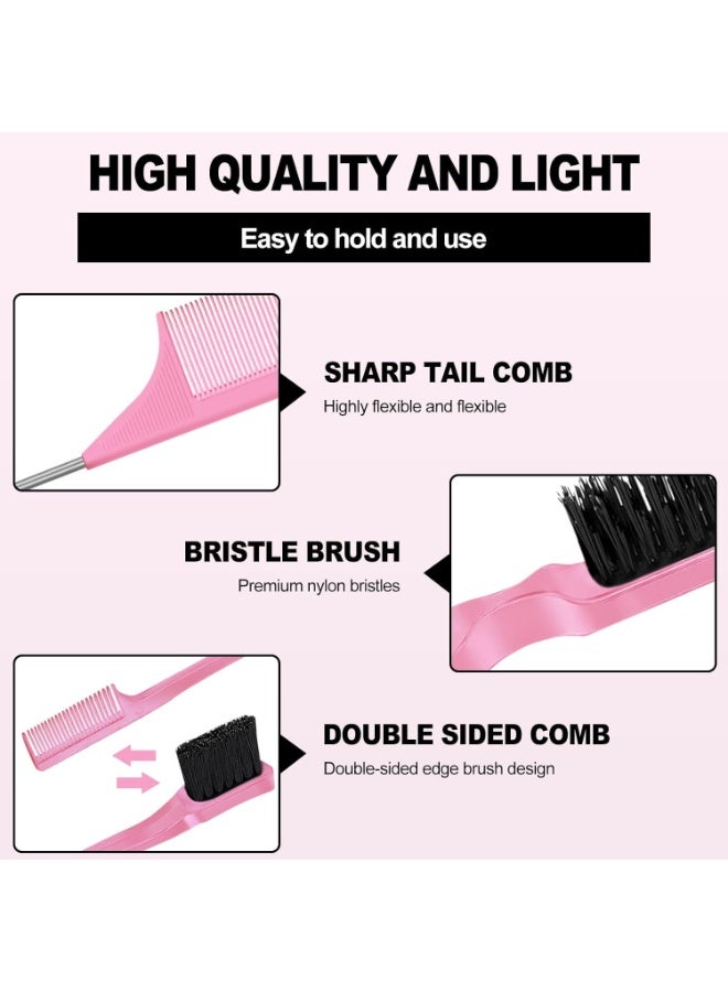 NIKITA.VIVI 3pcs Slick Brush Set Bristle Hairbrush Teasing Comb Edge Hairbrush Grooming Combs Rat Tail Brush Fine Tooth Comb Suitable for Combing Brushing and Smoothing Hair Edge Control Brush Pink - Image 2