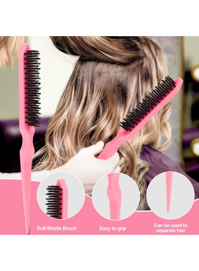 NIKITA.VIVI 3pcs Slick Brush Set Bristle Hairbrush Teasing Comb Edge Hairbrush Grooming Combs Rat Tail Brush Fine Tooth Comb Suitable for Combing Brushing and Smoothing Hair Edge Control Brush Pink - Image 5