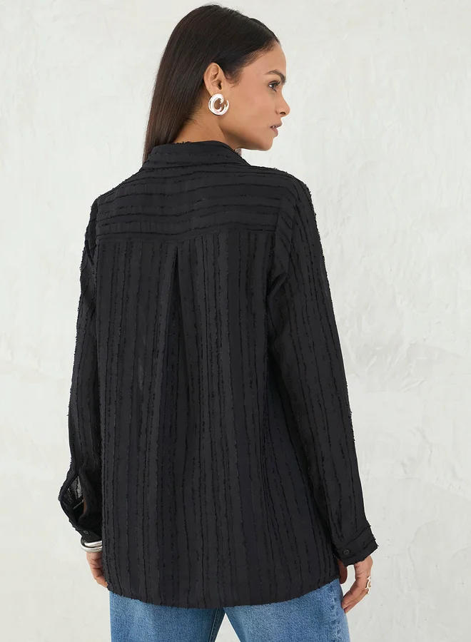 Femmella Femmella Black Textured Button Down Shirt