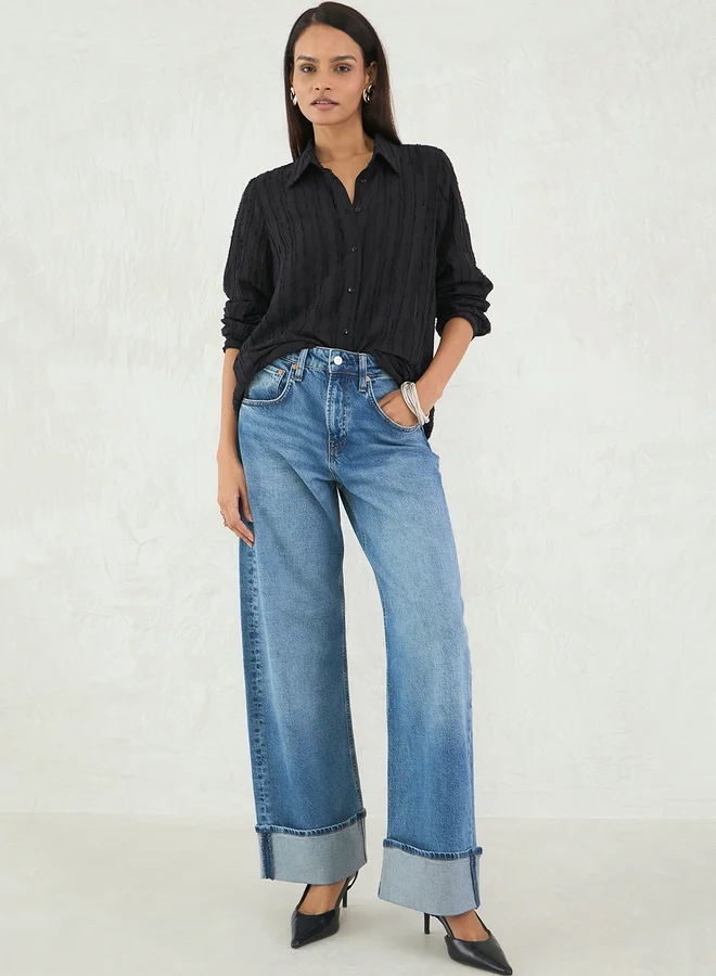 Femmella Femmella Black Textured Button Down Shirt
