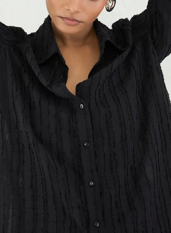 Femmella  Femmella Black Textured Button Down Shirt for Women | Best Price UAE