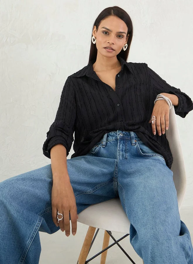 Femmella  Femmella Black Textured Button Down Shirt for Women | Best Price UAE