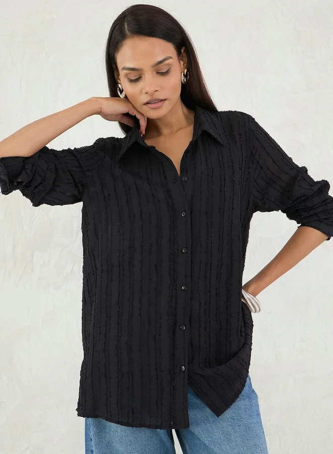 Femmella  Femmella Black Textured Button Down Shirt for Women | Best Price UAE