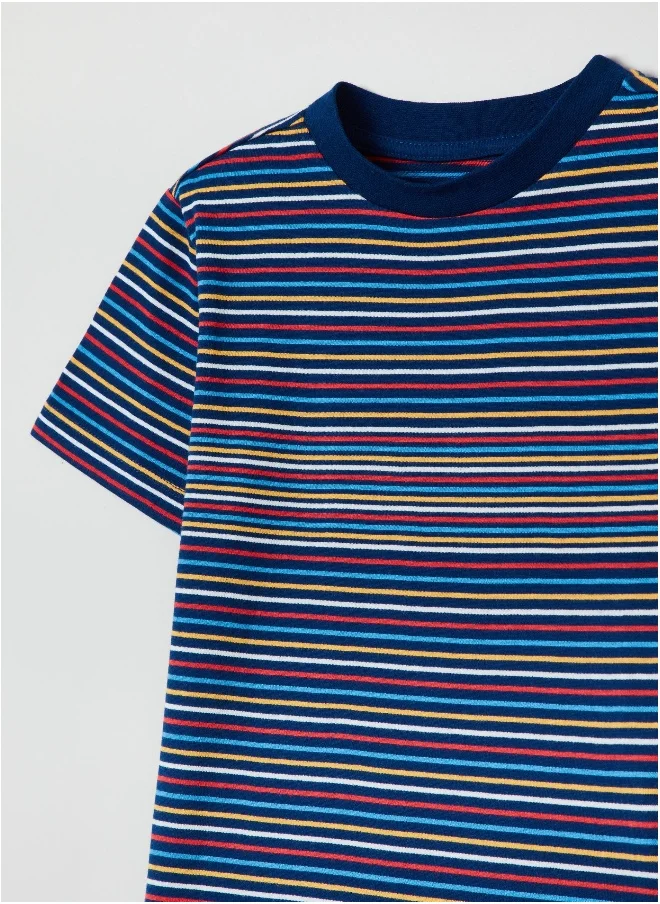 او في اس Cotton T-shirt with striped pattern