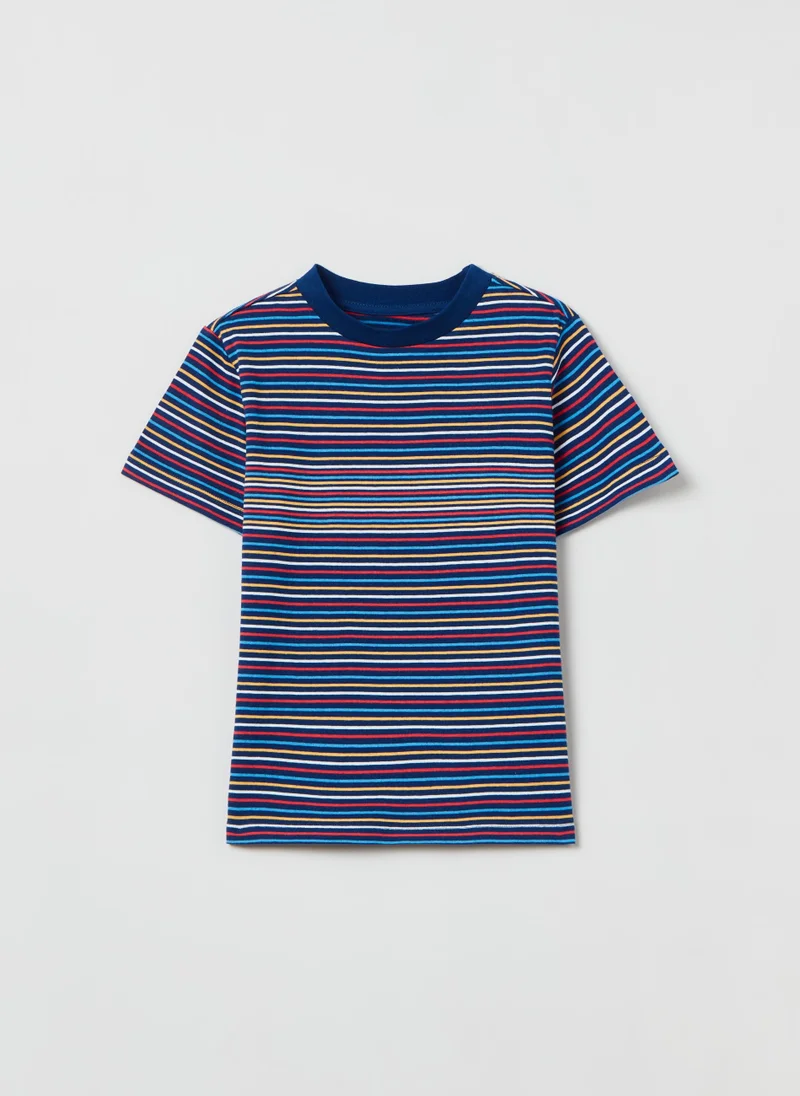 او في اس Cotton T-shirt with striped pattern