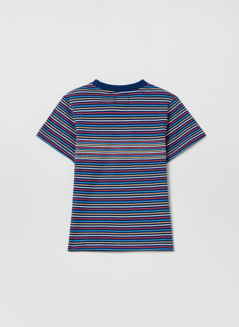 او في اس Cotton T-shirt with striped pattern