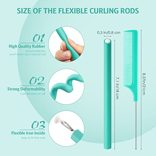 Syhood 30 Pcs 7 Flexible Curling Rods Twist Foam Hair Rollers Soft Foam No Heat Hair Rods Rollers and 1 Steel Pintail Comb Rat Tail Comb for Women Long Short HairLake Green7 x 03 Inch - Image 3