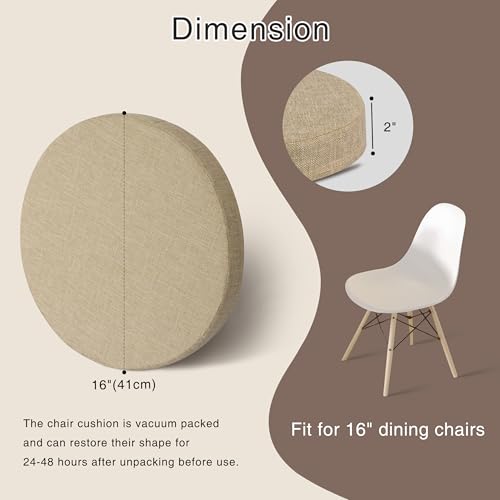 OVOV Round Chair Cushions for Dining Chairs 2 Pack Extra Thick Seat Cushion Circle Chair Pads with Removable Cover and Non Slip Bottom Beige 16x16 Inch - Image 3