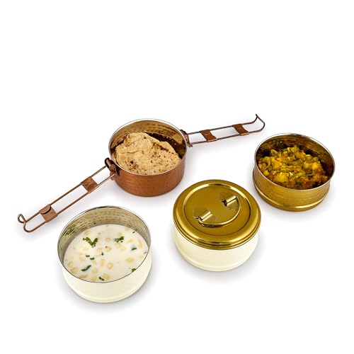 Elan 4 Compartment Lunch Box |Stainless Steel Four Tier Tiffin Box | Easy to Carry |Traditional Indian Lunch Box for Men | (White/Gold) - Image 4