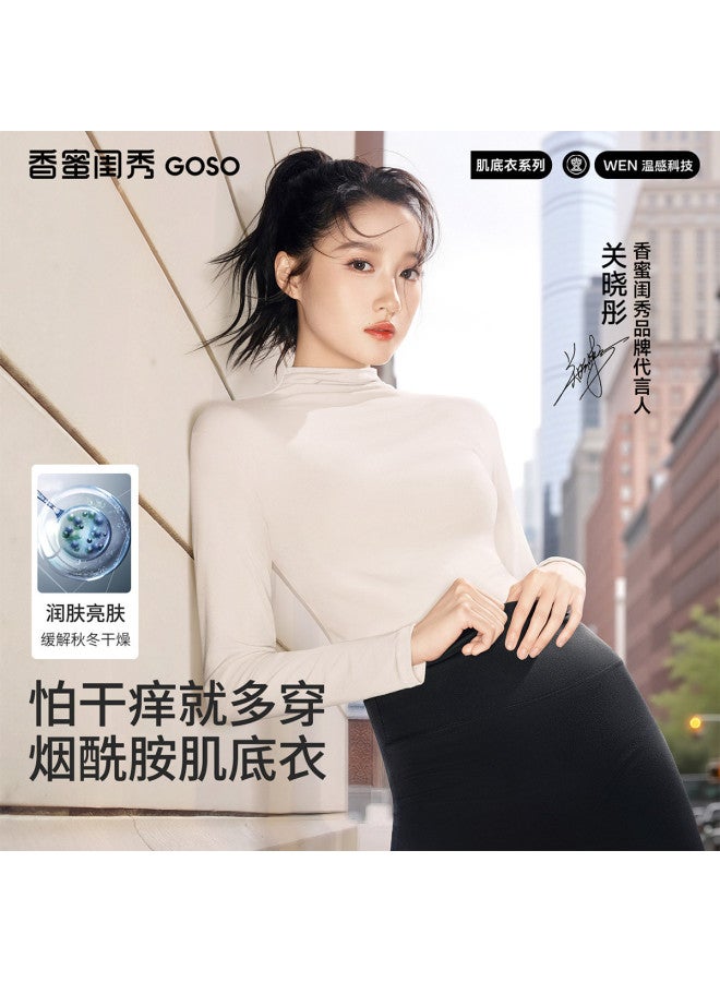 Goso [Guan Xiaotong Same Style] Women'S Nicotinamide Base Layer Top, Semi-Turtle Neck Long Sleeve Shirt For Autumn And Winter - Image 3