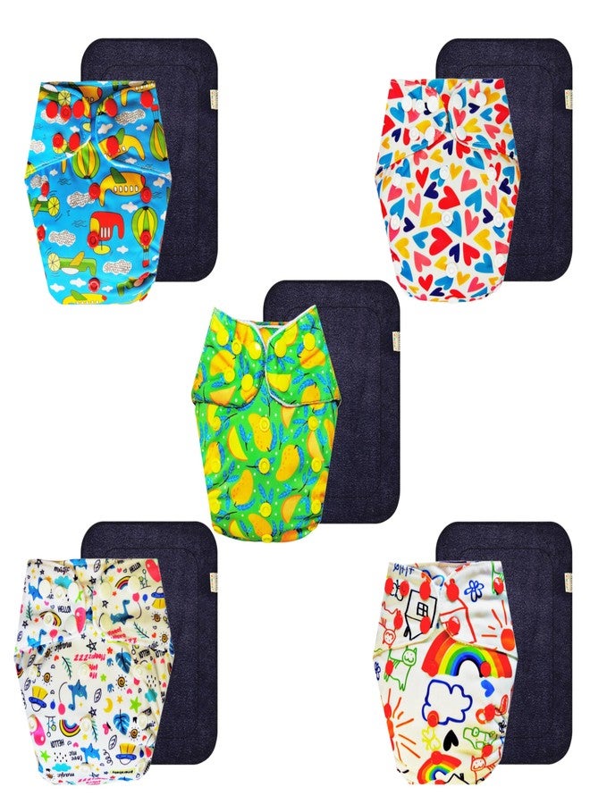حفاضات دمبلدو القماشية الممتازة مع حشوة سوداء (عبوة من 5) | ناعمة ولطيفة | مانعة للتسرب | أزرار كبس قابلة للتعديل | مصممة من قبل الأمهات | من 3 أشهر إلى 3 سنوات | للجنسين - Image 1