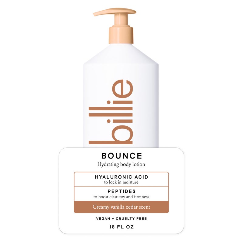 Billie Bounce Hydrating Women's Body Lotion, Vanilla Cedar Scent, with Hyaluronic Acid, 18 fl oz - Image 1