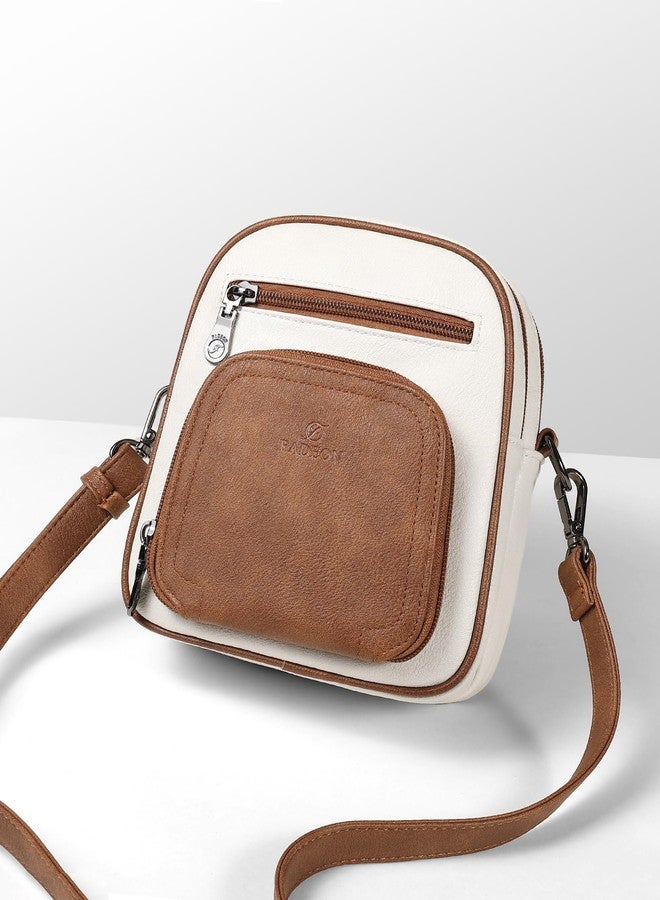 FADEON Small Purses for Women Crossbody Bags, Designer PU Leather Mini Cross Body Purse Travel Shoulder Bag Card Slots, Beige Contrast Brown Etro Style - Image 2