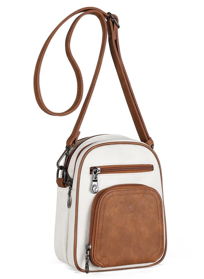 FADEON Small Purses for Women Crossbody Bags, Designer PU Leather Mini Cross Body Purse Travel Shoulder Bag Card Slots, Beige Contrast Brown Etro Style - Image 1