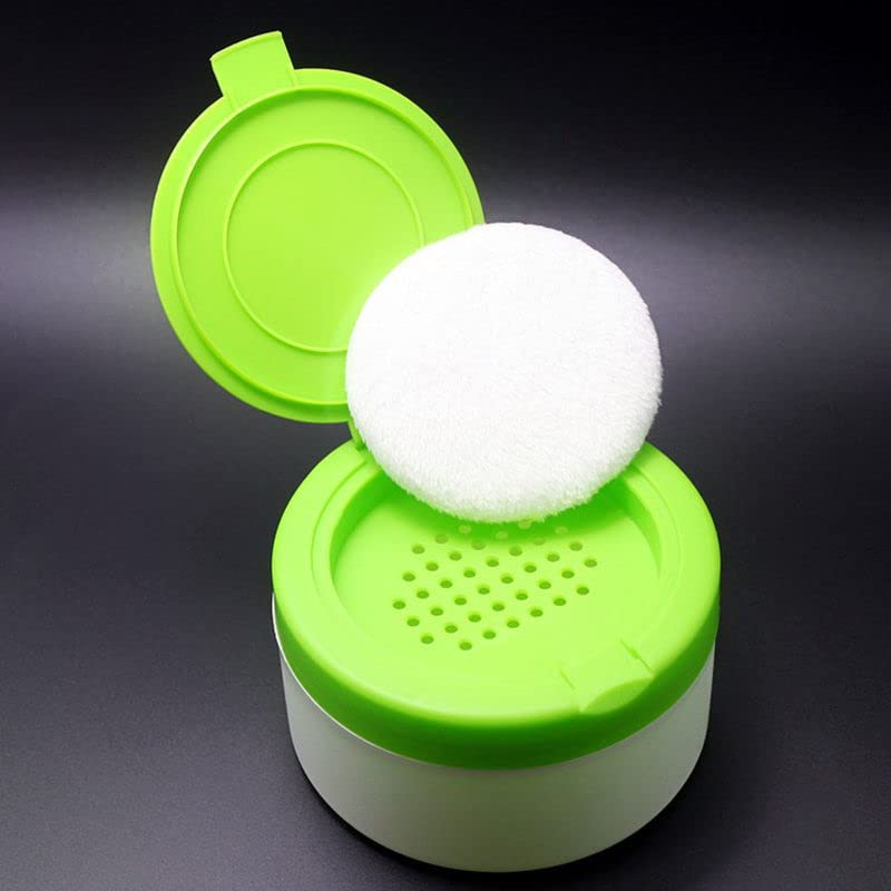 erioctry Green Plastic Empty Portable Baby Skin Care AfterBath Powder Puff Talcum Powder Case Container Dispensor Makeup Loose Powder Box Holder Bottle Container Travel Kit with Powder Puff and Sifter - Image 5