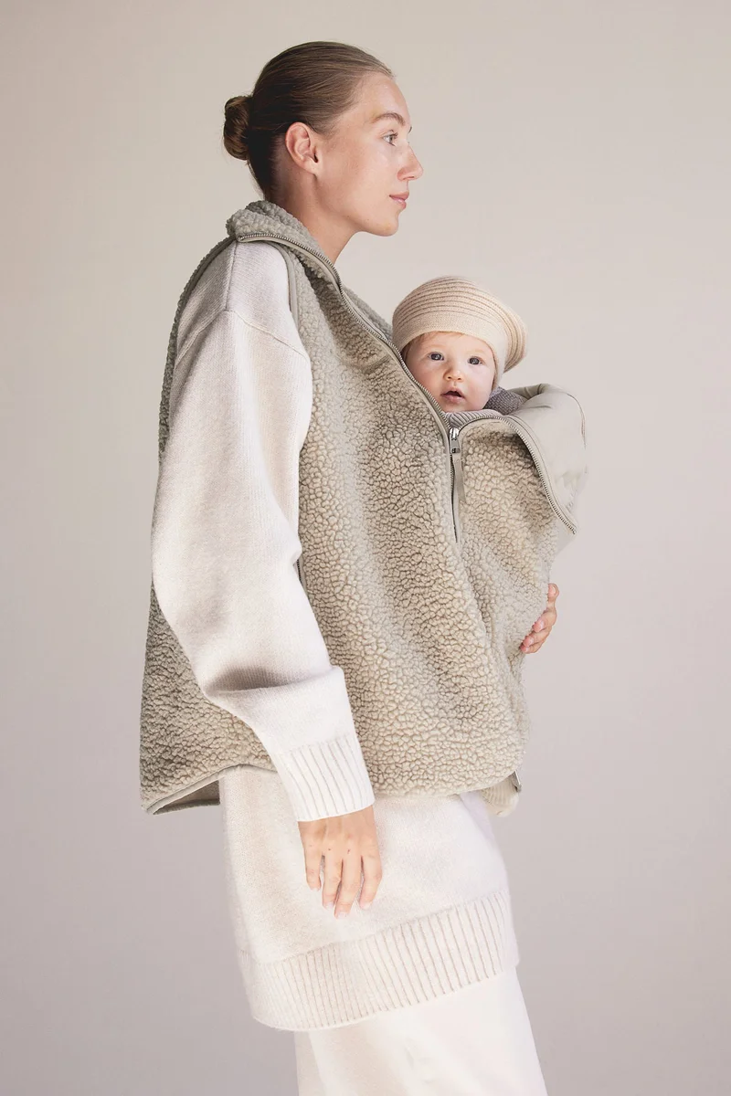 H&M MAMA Before & After Babywearing teddy gilet