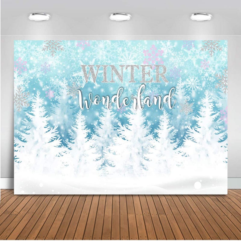 Mocsicka Winter Wonderland Backdrop Blue Snowflake Winter Onerderland Background Winter Wonderland Snow Birthday Baby Shower Party Banner Backdrops (7x5ft(82x60 inch) - Image 1