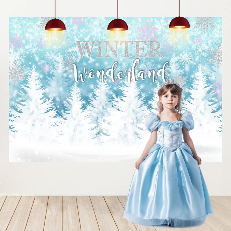 Mocsicka Winter Wonderland Backdrop Blue Snowflake Winter Onerderland Background Winter Wonderland Snow Birthday Baby Shower Party Banner Backdrops (7x5ft(82x60 inch) - Image 5