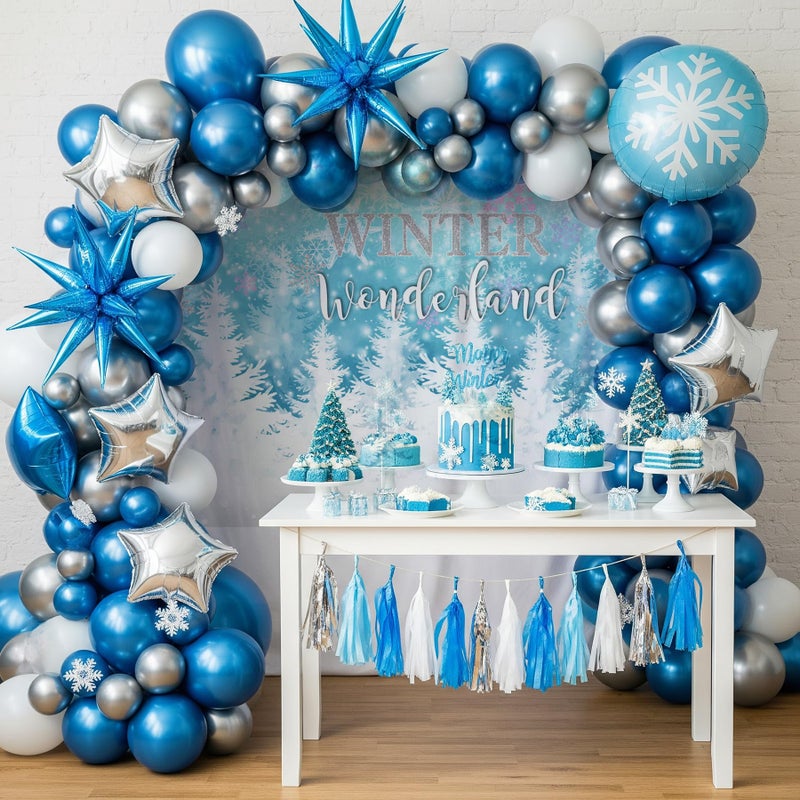 Mocsicka Winter Wonderland Backdrop Blue Snowflake Winter Onerderland Background Winter Wonderland Snow Birthday Baby Shower Party Banner Backdrops (7x5ft(82x60 inch) - Image 2