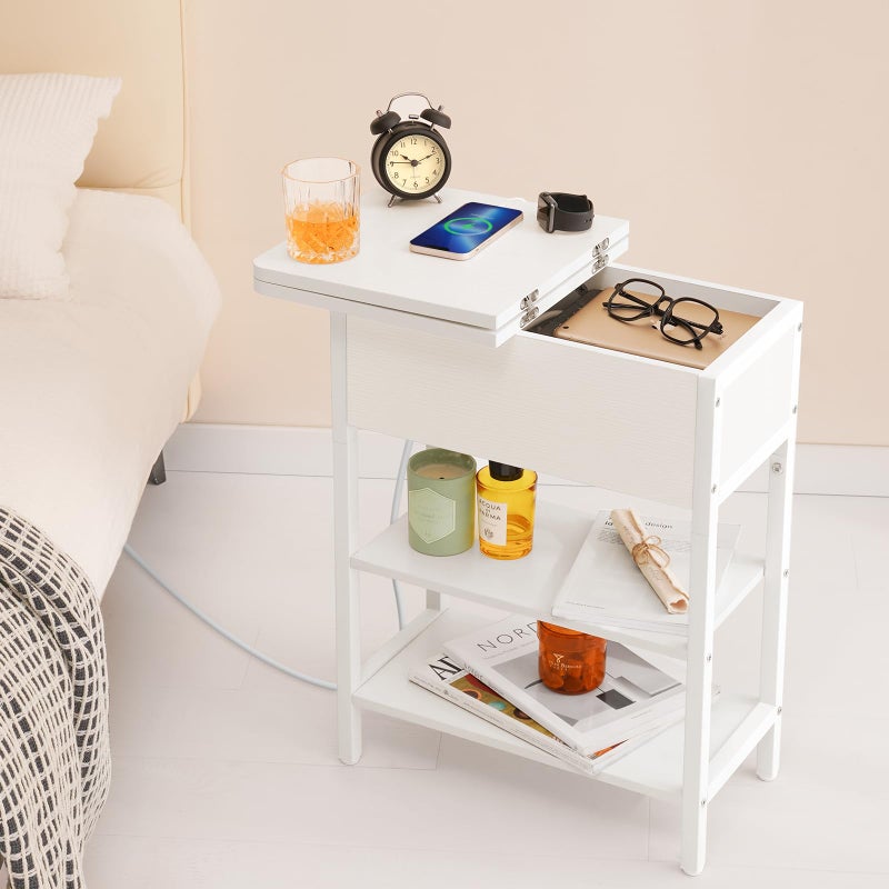 Yoobure End Table with Charging Station, Flip Top Side Table with USB Ports and Outlets, Sofa Couch Table Bedside Table for Living Room Bedroom, Narrow Nightstand with Storage Shelves for Small Spaces - Image 3