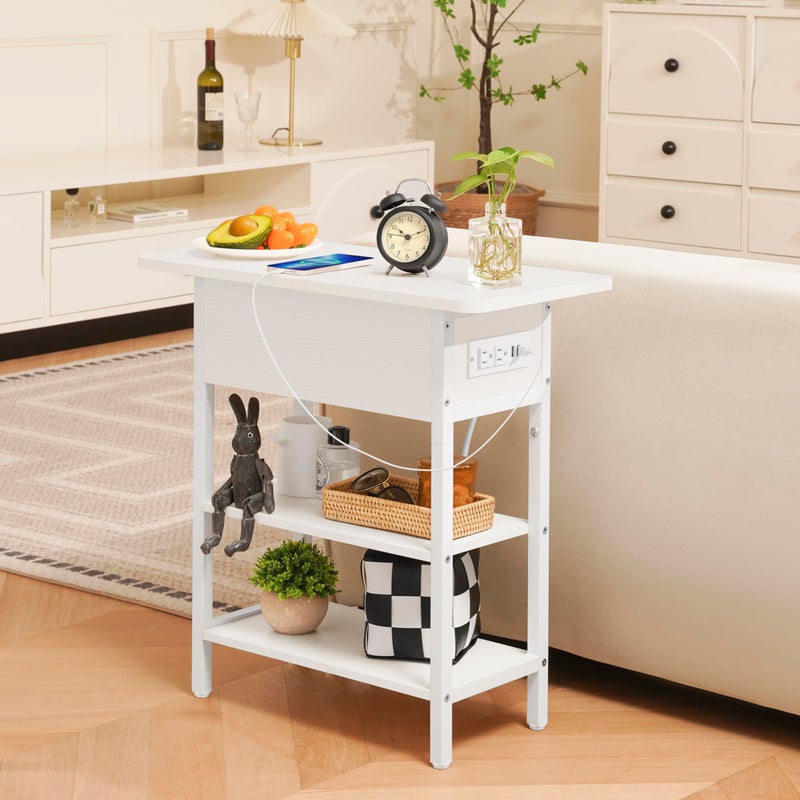 Yoobure End Table with Charging Station, Flip Top Side Table with USB Ports and Outlets, Sofa Couch Table Bedside Table for Living Room Bedroom, Narrow Nightstand with Storage Shelves for Small Spaces - Image 5