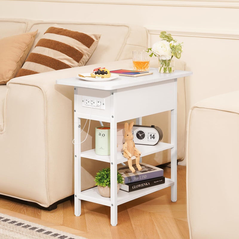 Yoobure End Table with Charging Station, Flip Top Side Table with USB Ports and Outlets, Sofa Couch Table Bedside Table for Living Room Bedroom, Narrow Nightstand with Storage Shelves for Small Spaces - Image 2
