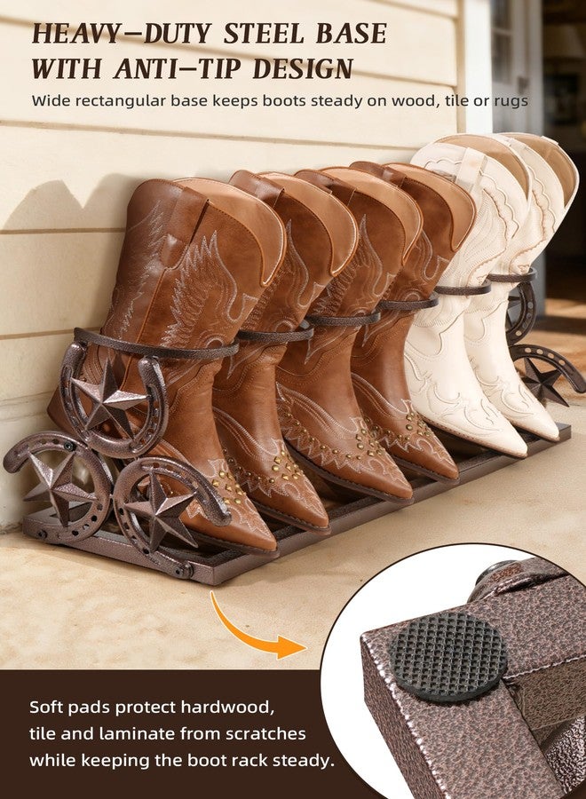 HYDERMUS Western Horseshoe Boot Rack, 3 Pairs Freestanding Metal Boot Stand, Adjustable Cowboy Boot Organizer with Texas Star Ends for Entryway Bedroom Living Room Decor, Gift for Cowboy Boot Lovers, Bronze - Image 5
