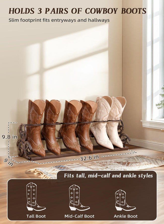 HYDERMUS Western Horseshoe Boot Rack, 3 Pairs Freestanding Metal Boot Stand, Adjustable Cowboy Boot Organizer with Texas Star Ends for Entryway Bedroom Living Room Decor, Gift for Cowboy Boot Lovers, Bronze - Image 3