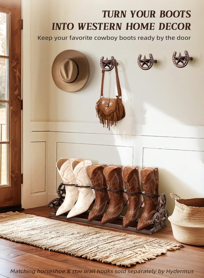 HYDERMUS Western Horseshoe Boot Rack, 3 Pairs Freestanding Metal Boot Stand, Adjustable Cowboy Boot Organizer with Texas Star Ends for Entryway Bedroom Living Room Decor, Gift for Cowboy Boot Lovers, Bronze - Image 2