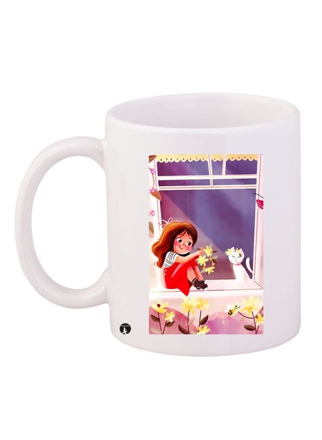 RYN Cartoon Girl Printed Coffee Mug White/Purple/Red 11ounce