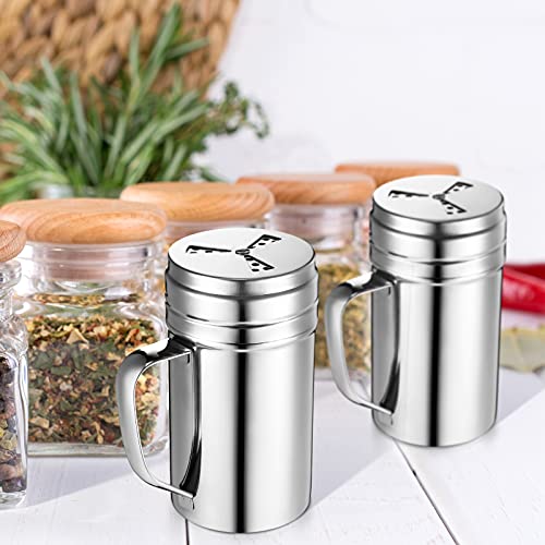 Geiserailie 3 Pieces Seasoning Bottle with Handle Stainless Steel Spice Shaker Metal Versatile Dredge Shaker with Rotating Cover for Cooking Kitchen Gadget (Fan Style Lid,Large) - Image 4
