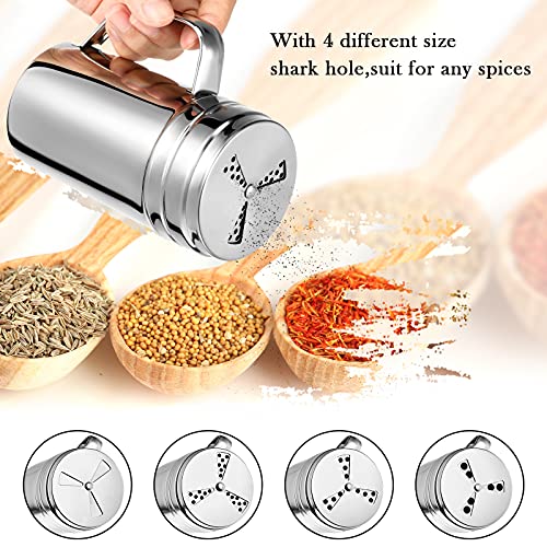 Geiserailie 3 Pieces Seasoning Bottle with Handle Stainless Steel Spice Shaker Metal Versatile Dredge Shaker with Rotating Cover for Cooking Kitchen Gadget (Fan Style Lid,Large) - Image 3