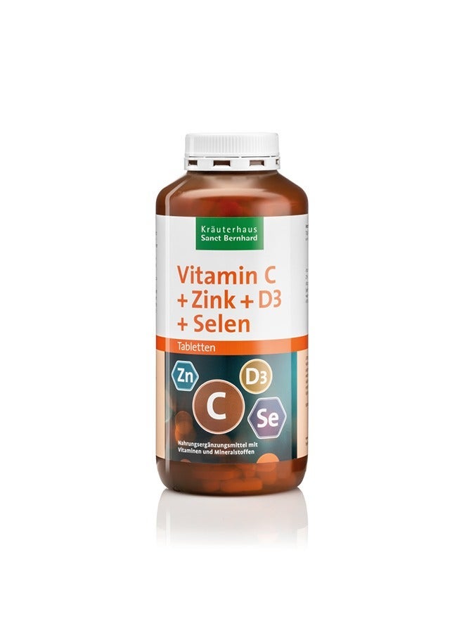 Sanct Bernhard Vitamin C + Zinc + Vitamin D3 + Selenium – 365 Tablets Used to support immune system health, help protect cells from oxidative stress, support bone and teeth health, and promote overall immunity and daily vitality year-round. - Image 1