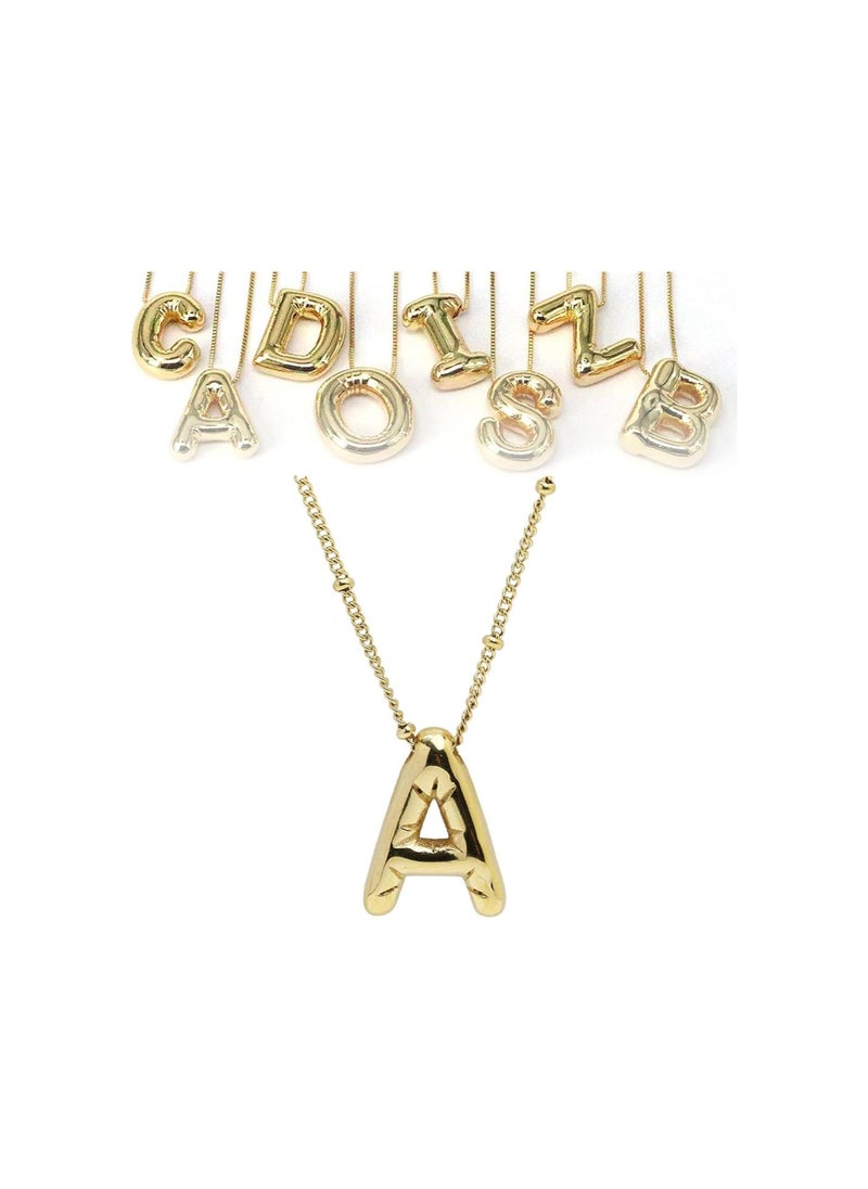 Vlessi Balloon Alphabet Pendant, Bubble Letter Necklace, Balloon Alphabet Pendant 18k Gold Plated, Initial Pendant Necklace for Women and Mens (A)