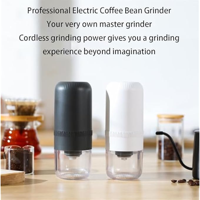 سکیلو مطحنة قهوة كهربائية قابلة للتعديل خشونة مع غرفة شفافة تعمل بيد واحدة تصميم من الفولاذ المقاوم للصدأ يعمل بالبطارية سهل التنظيف أبيض 90 مل - Image 5